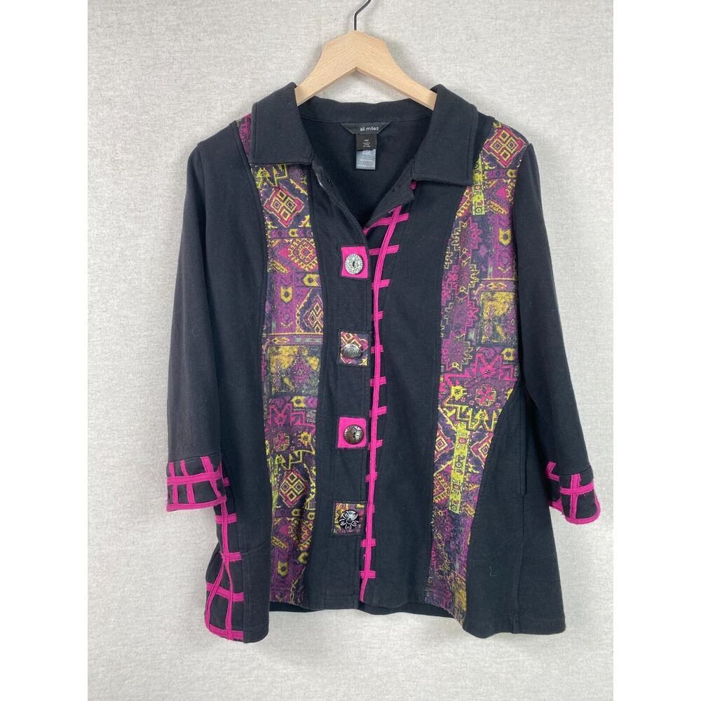 Ali Miles Womens Lightweight Jacket Size Petite Medium Patchwork Arsty Eclectic